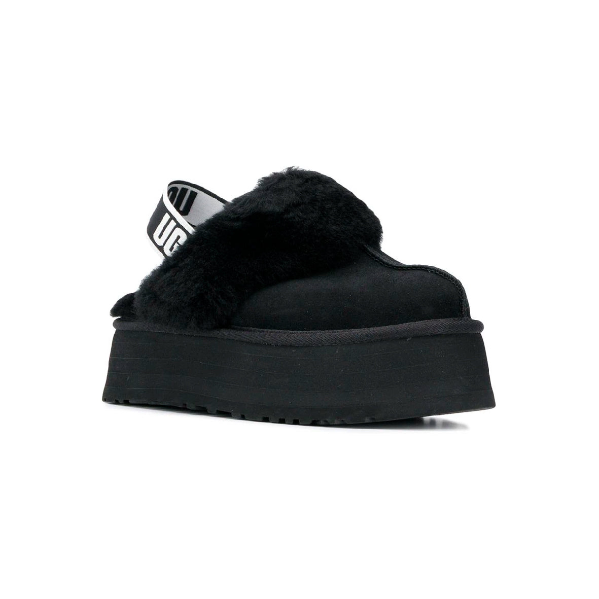 UGG Funkette Plateforme Black sabots à plateforme femme en daim et peau de mouton noir, vue de face