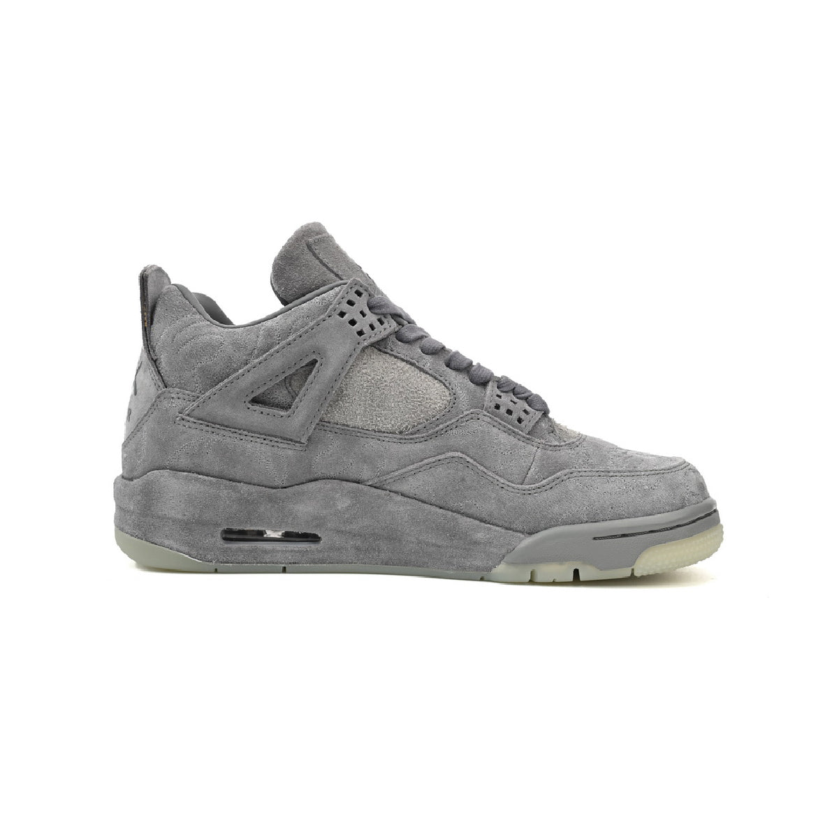 Air Jordan 4 Kaws baskets homme et femme en cuir gris, vue de profil