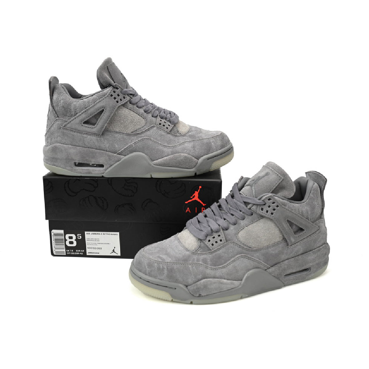 Air Jordan 4 Kaws baskets homme et femme en cuir gris, vue arrière