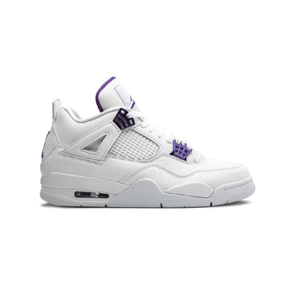 Air Jordan 4 Metallic Purple baskets homme et femme en cuir violet argent, vue de profil