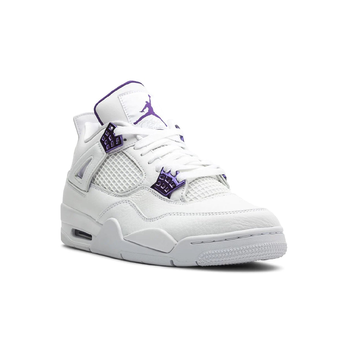 Air Jordan 4 Metallic Purple baskets homme et femme en cuir violet argent, vue de face
