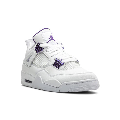 Air Jordan 4 Metallic Purple baskets homme et femme en cuir violet argent, vue de face