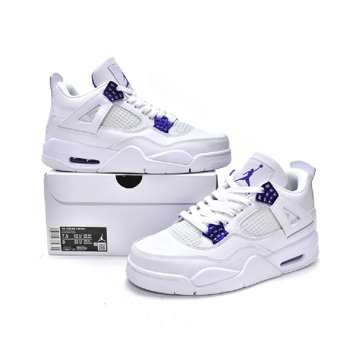 Air Jordan 4 Metallic Purple baskets homme et femme en cuir violet argent, vue arrière