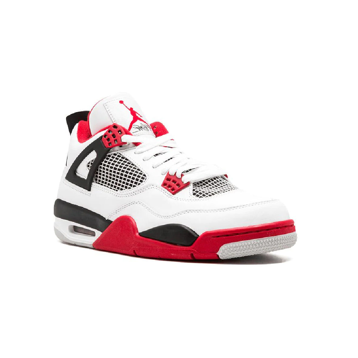 Air Jordan 4 Fire Red baskets homme et femme en cuir rouge, vue de face