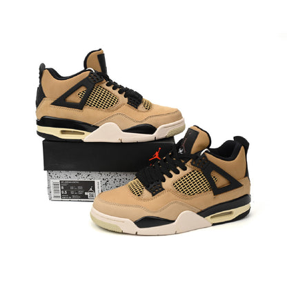 Air Jordan 4 Fossil baskets homme et femme en cuir beige, vue arrière