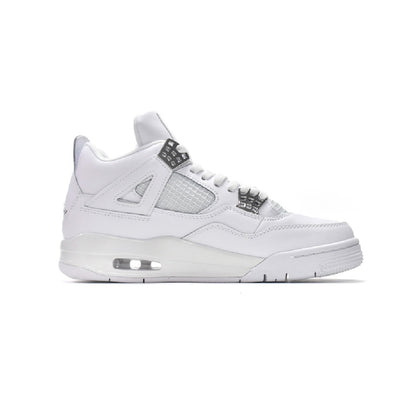 Air Jordan 4 Pure Money baskets homme et femme en cuir blanc, vue de profil