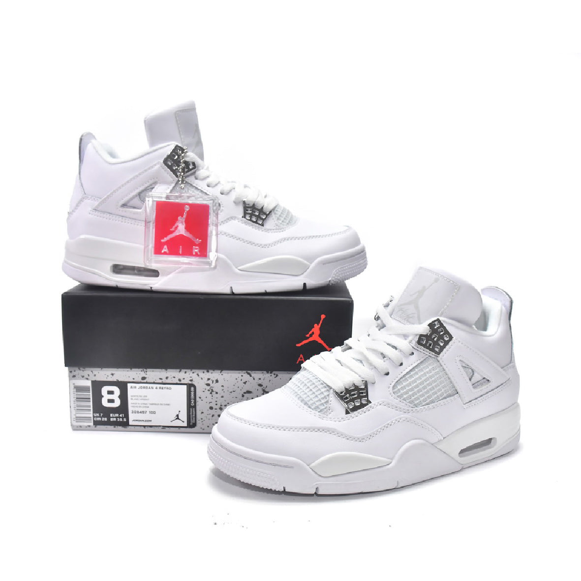 Air Jordan 4 Pure Money baskets homme et femme en cuir blanc, vue arrière