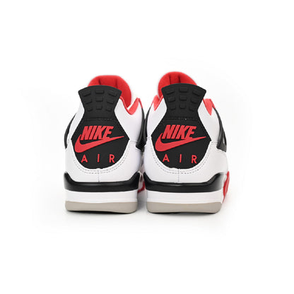 Air Jordan 4 Fire Red baskets homme et femme en cuir rouge, détail semelle
