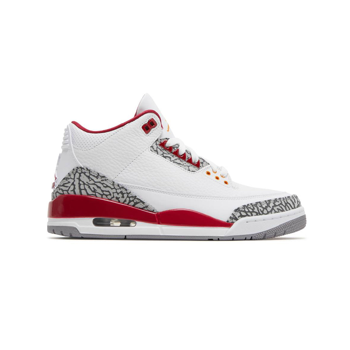 Air Jordan 3 Cardinal Red baskets homme et femme en cuir rouge, vue de profil