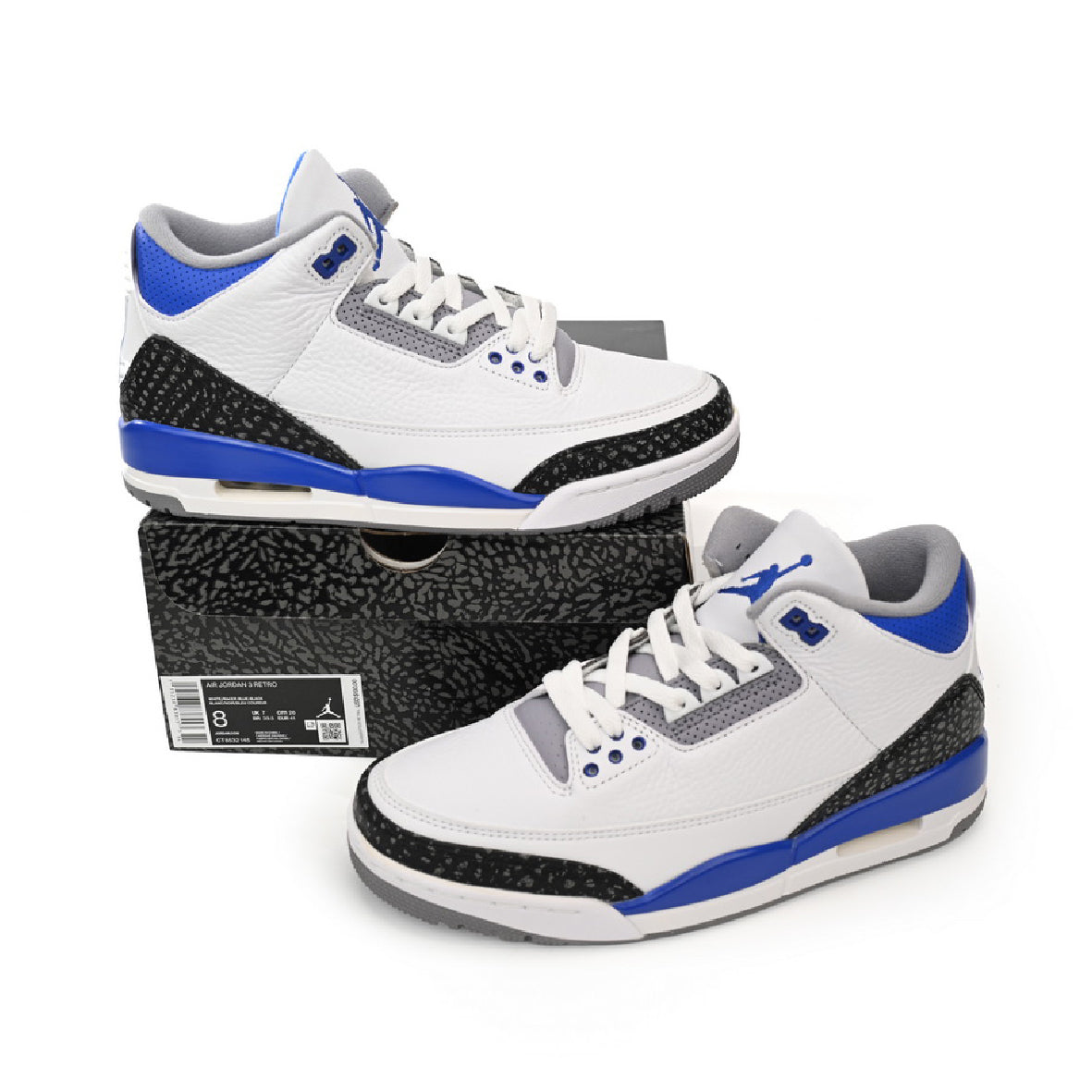 Air Jordan 3 Racer Blue baskets homme et femme en cuir bleu, vue arrière