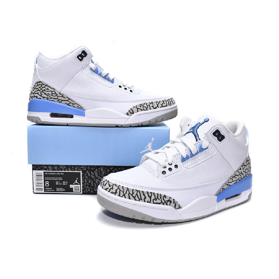 Air Jordan 3 UNC baskets homme et femme en cuir bleu, vue arrière