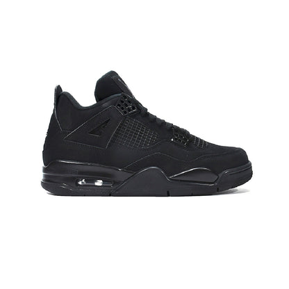 Air Jordan 4 Black Cat baskets homme et femme en mesh noir, vue de profil