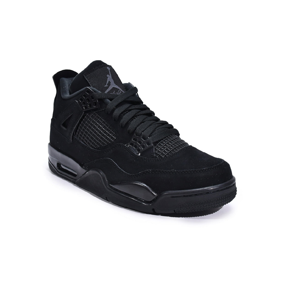 Air Jordan 4 Black Cat baskets homme et femme en mesh noir, vue de face