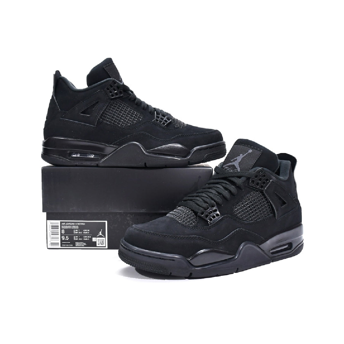 Air Jordan 4 Black Cat baskets homme et femme en mesh noir, vue arrière