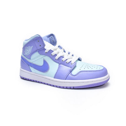 Air Jordan 1 Mid Purple Pulse baskets mi-montantes homme et femme en cuir violet, vue de face