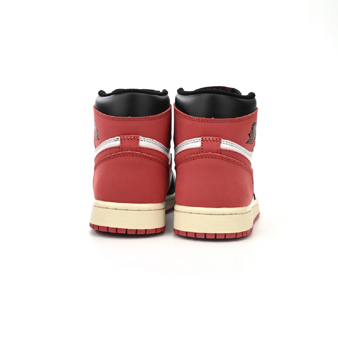 Air Jordan 1 High Track Red baskets montantes homme et femme en daim rouge, détail semelle