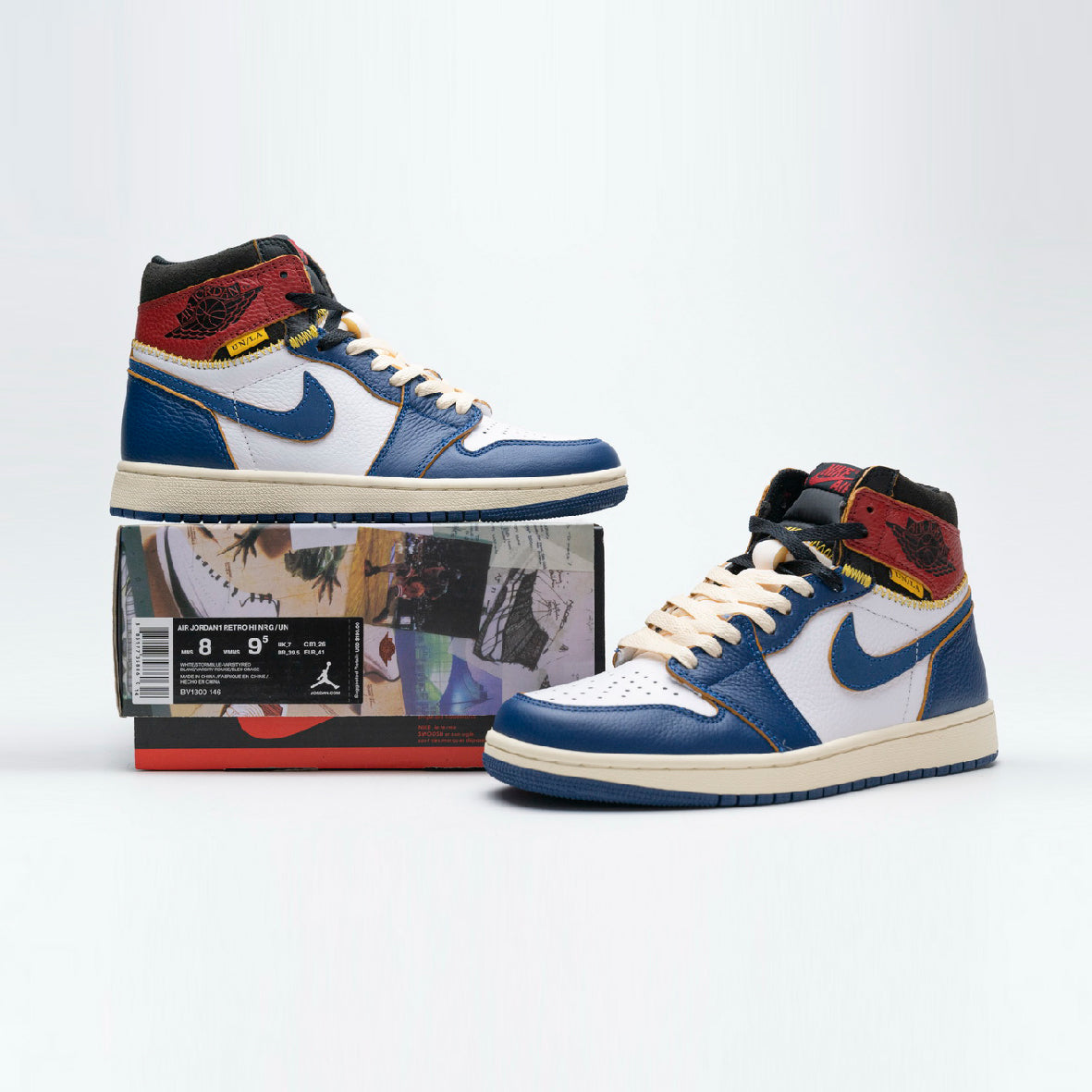 Air Jordan 1 High Union Los Angeles Blue Toe baskets montantes homme en cuir bleu, vue arrière