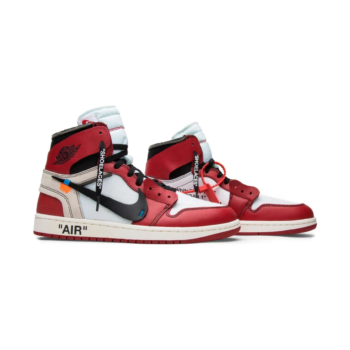 Air Jordan 1 High Off-White Chicago baskets montantes homme et femme en cuir blanc rouge, vue de face