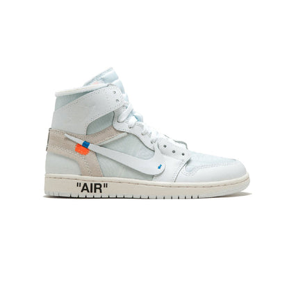Air Jordan 1 High Off-White Euro baskets montantes homme en cuir blanc, vue de profil