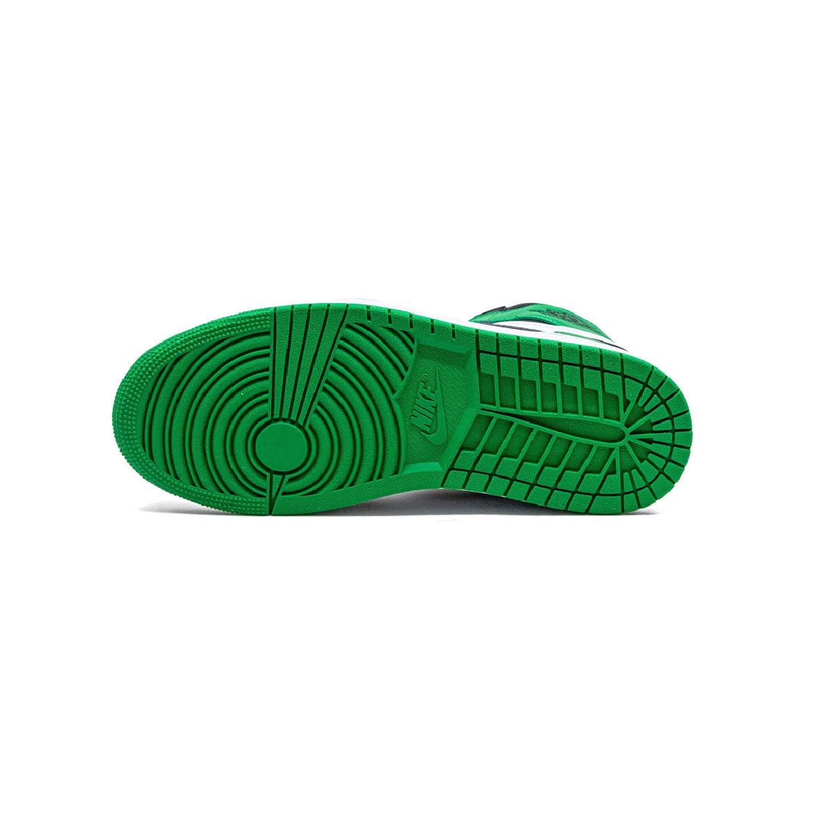 Air Jordan 1 High Lucky Green baskets montantes homme et femme en cuir vert, détail tige