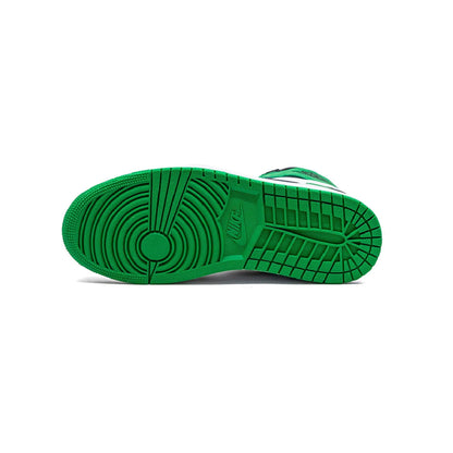 Air Jordan 1 High Lucky Green baskets montantes homme et femme en cuir vert, détail tige