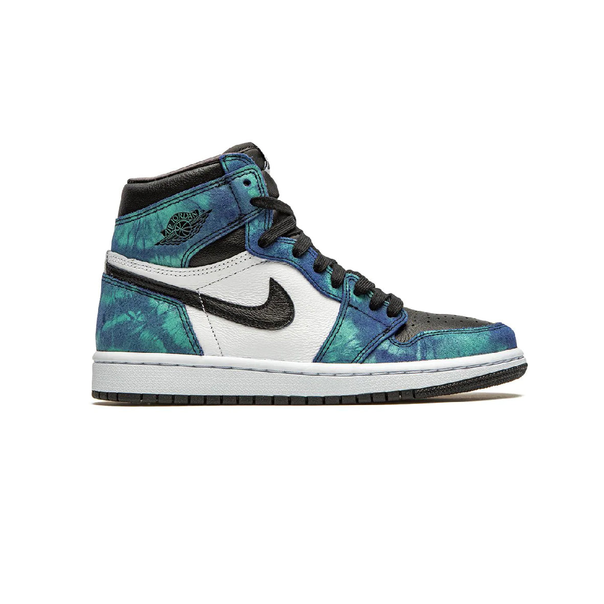 Air Jordan 1 High Tie-Dye baskets montantes homme et femme en cuir multicolore, vue de profil