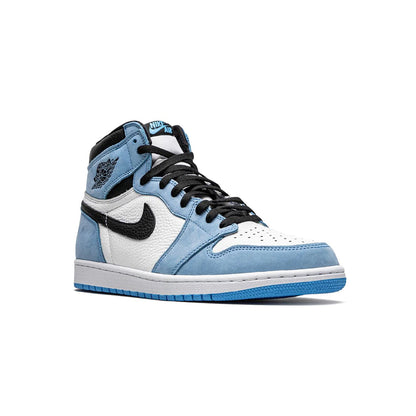 Air Jordan 1 High University Blue baskets montantes homme et femme en daim bleu, vue de face