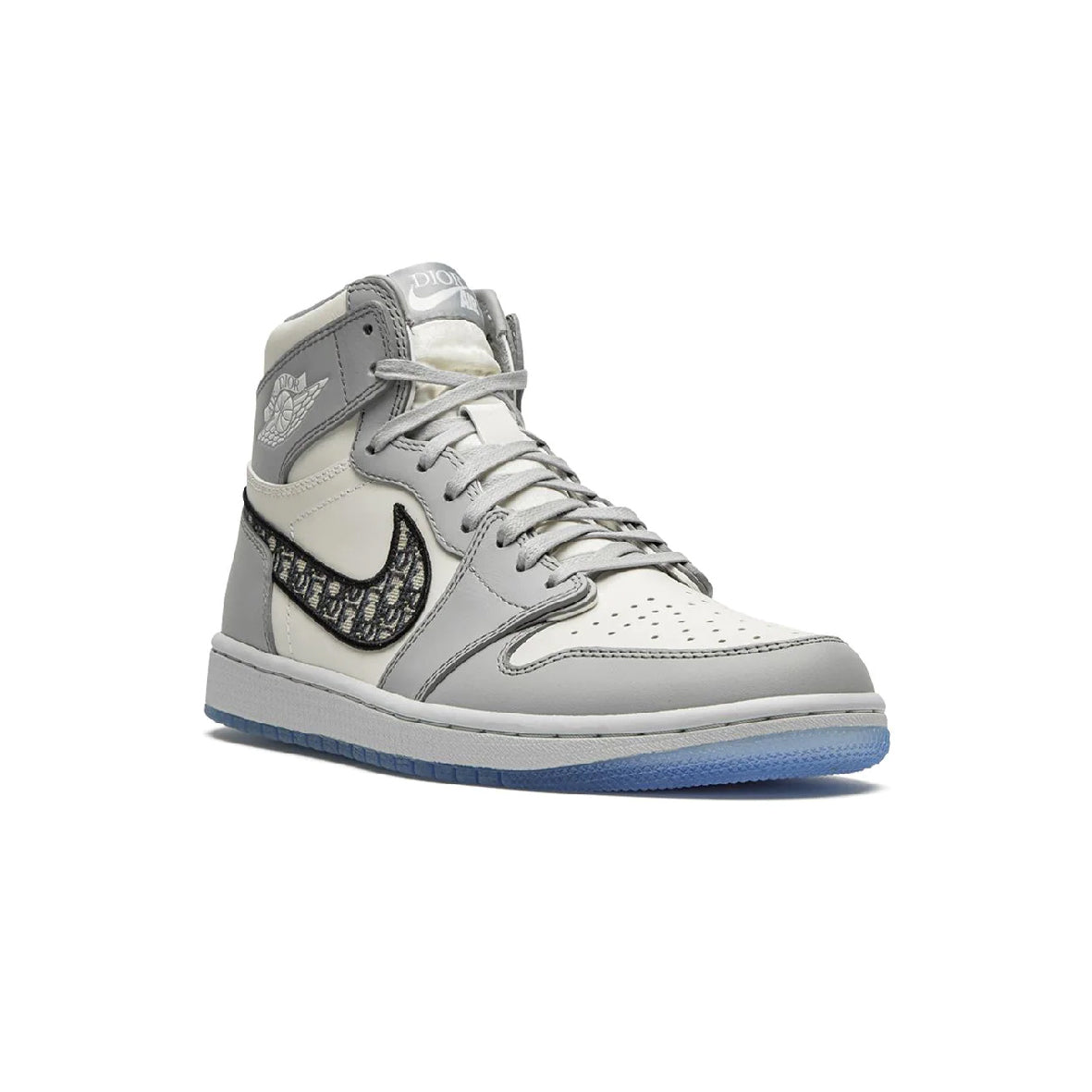 Air Jordan 1 High Dior baskets montantes homme et femme en cuir blanc gris, vue de face
