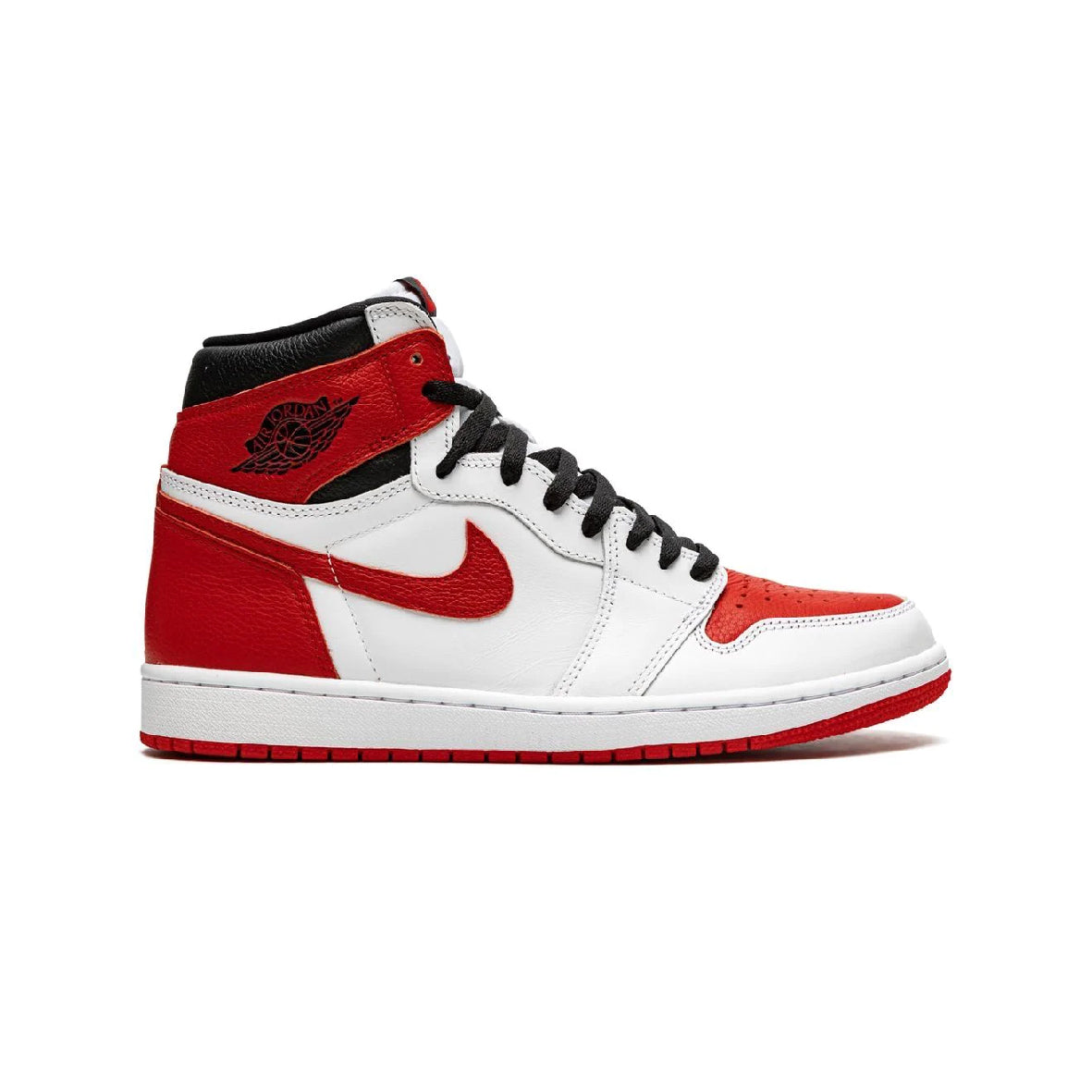 Air Jordan 1 High Heritage baskets montantes homme et femme en cuir noir rouge, vue de profil