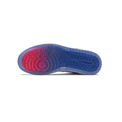 Air Jordan 1 High Zoom Racer Blue baskets montantes homme et femme en cuir verni bleu, vue arrière