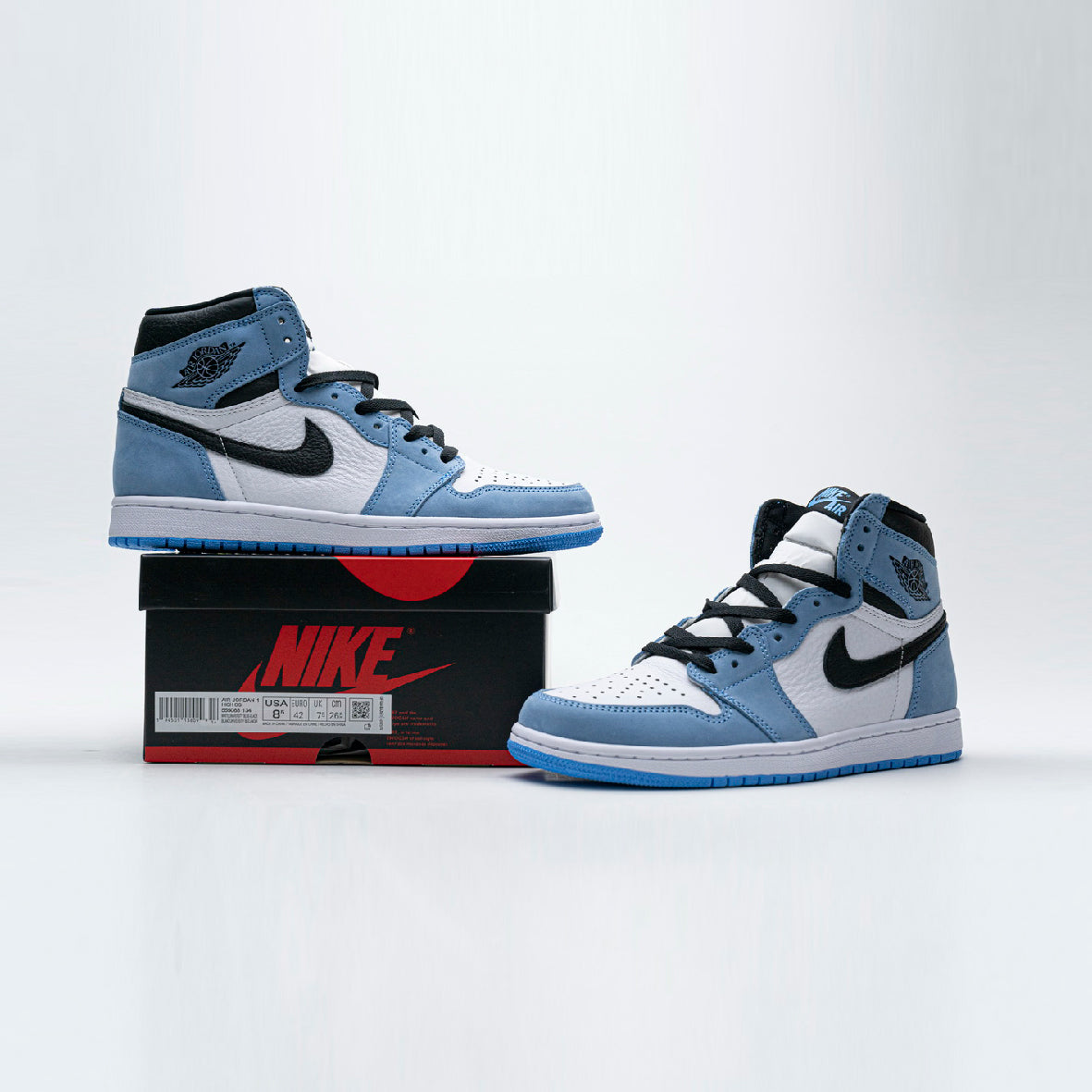 Air Jordan 1 High University Blue baskets montantes homme et femme en daim bleu, vue arrière