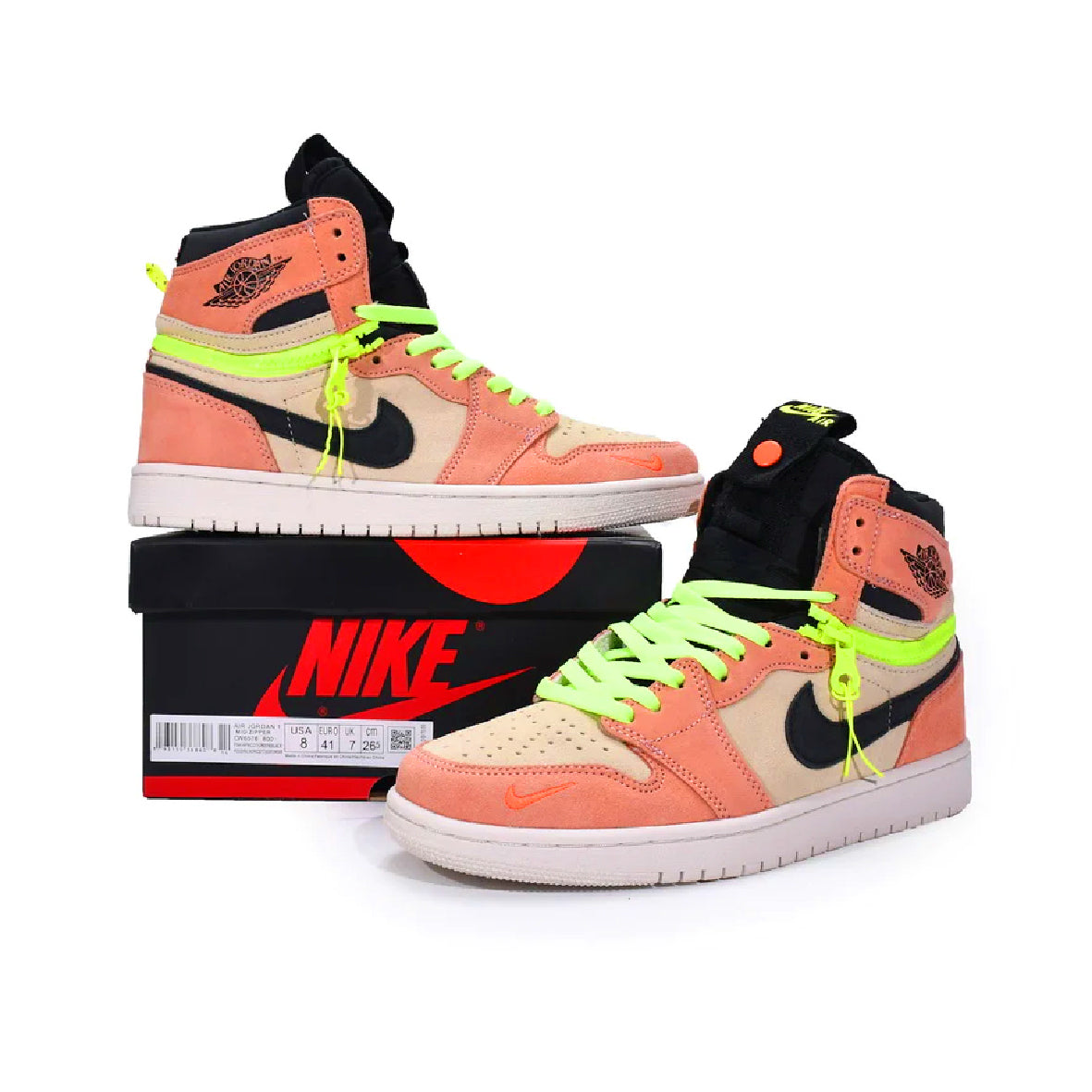 Air Jordan 1 High Switch Apricot Powder baskets montantes homme et femme en cuir orange, vue arrière