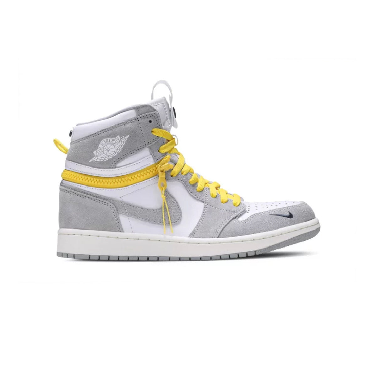 Air Jordan 1 High Switch Light Smoke Grey baskets montantes homme et femme en cuir gris, vue de profil