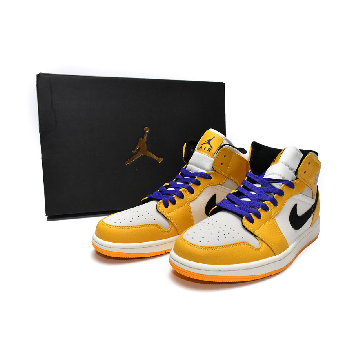 Air Jordan 1 Mid Lakers baskets mi-montantes homme et femme en cuir violet, vue arrière
