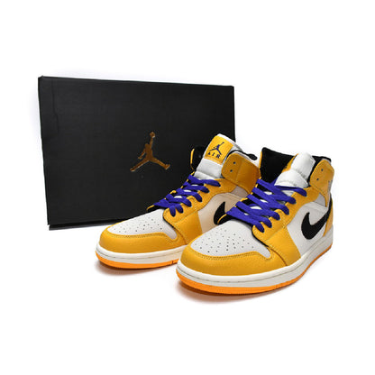 Air Jordan 1 Mid Lakers baskets mi-montantes homme et femme en cuir violet, vue arrière