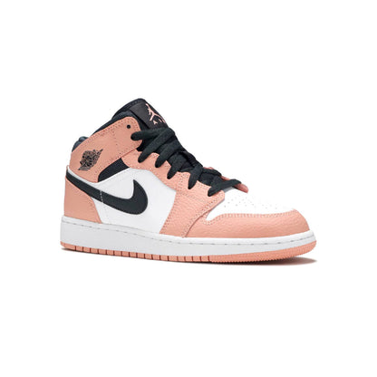 Air Jordan 1 Mid Pink Quartz baskets mi-montantes homme et femme en cuir rose, vue de face