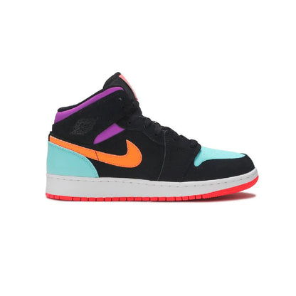 Air Jordan 1 Mid Candy baskets mi-montantes homme et femme en cuir multicolore, vue de profil
