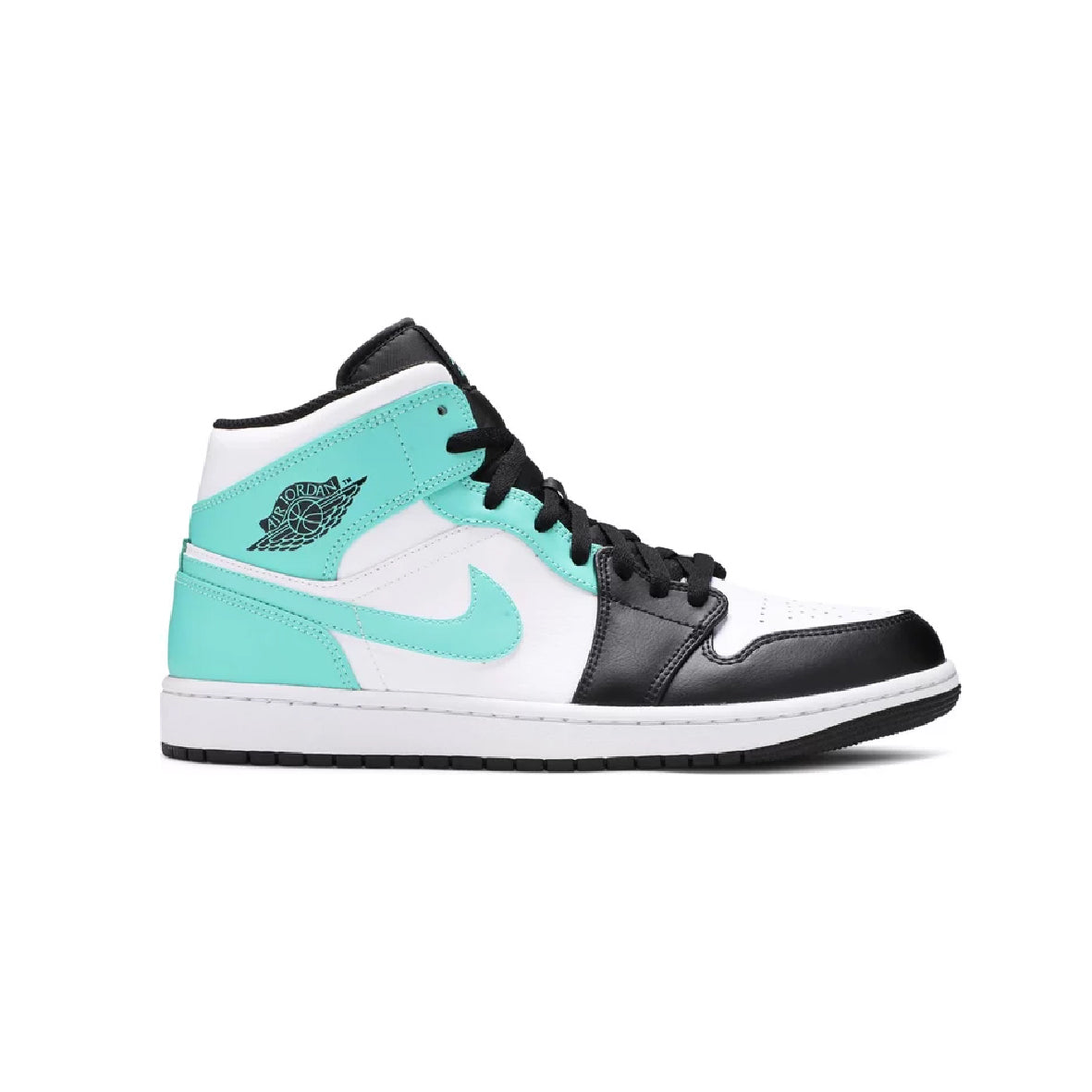Air Jordan 1 Mid Tropical Twist baskets mi-montantes homme et femme en cuir noir bleu, vue de profil