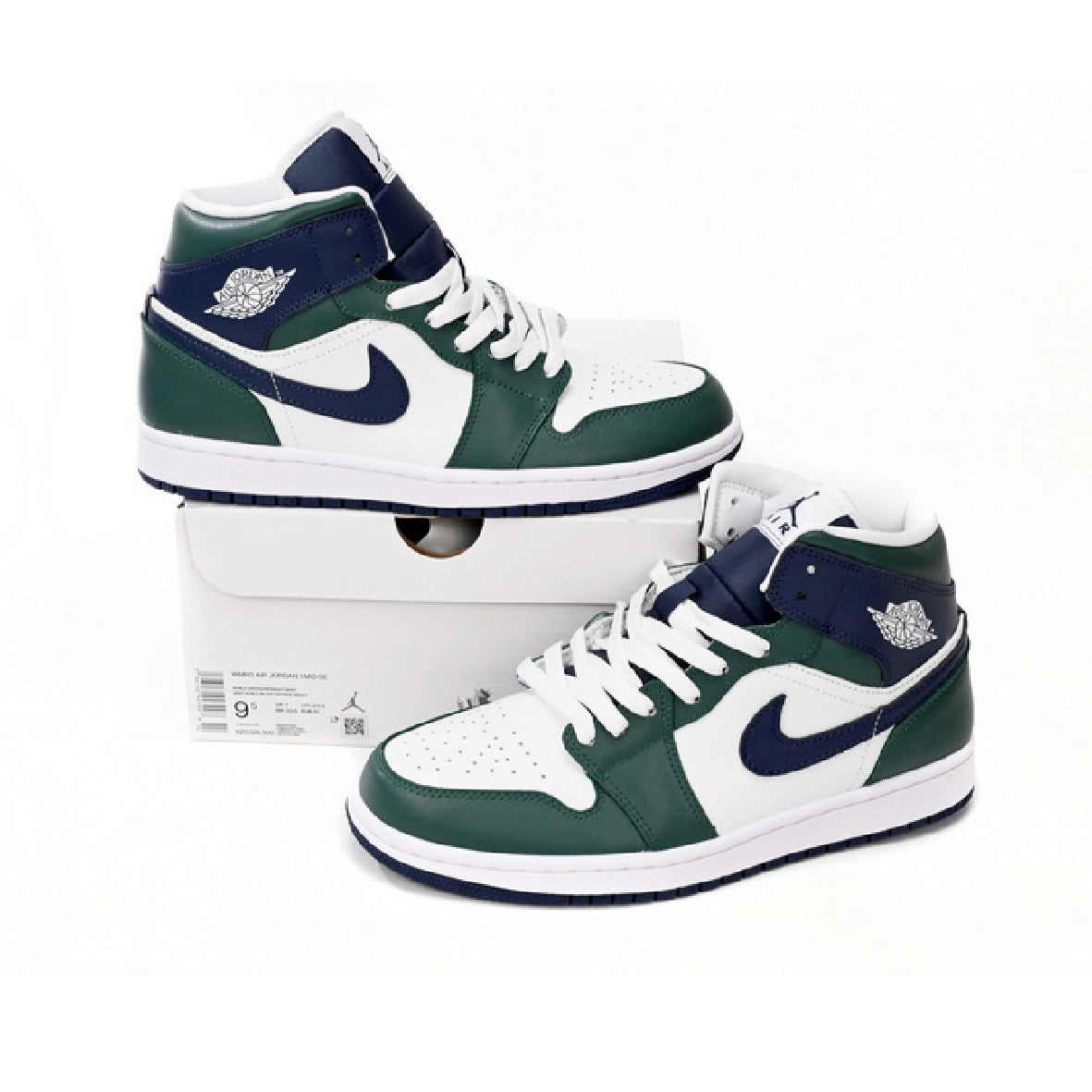Air Jordan 1 Mid Noble Green baskets mi-montantes homme et femme en cuir vert, vue arrière