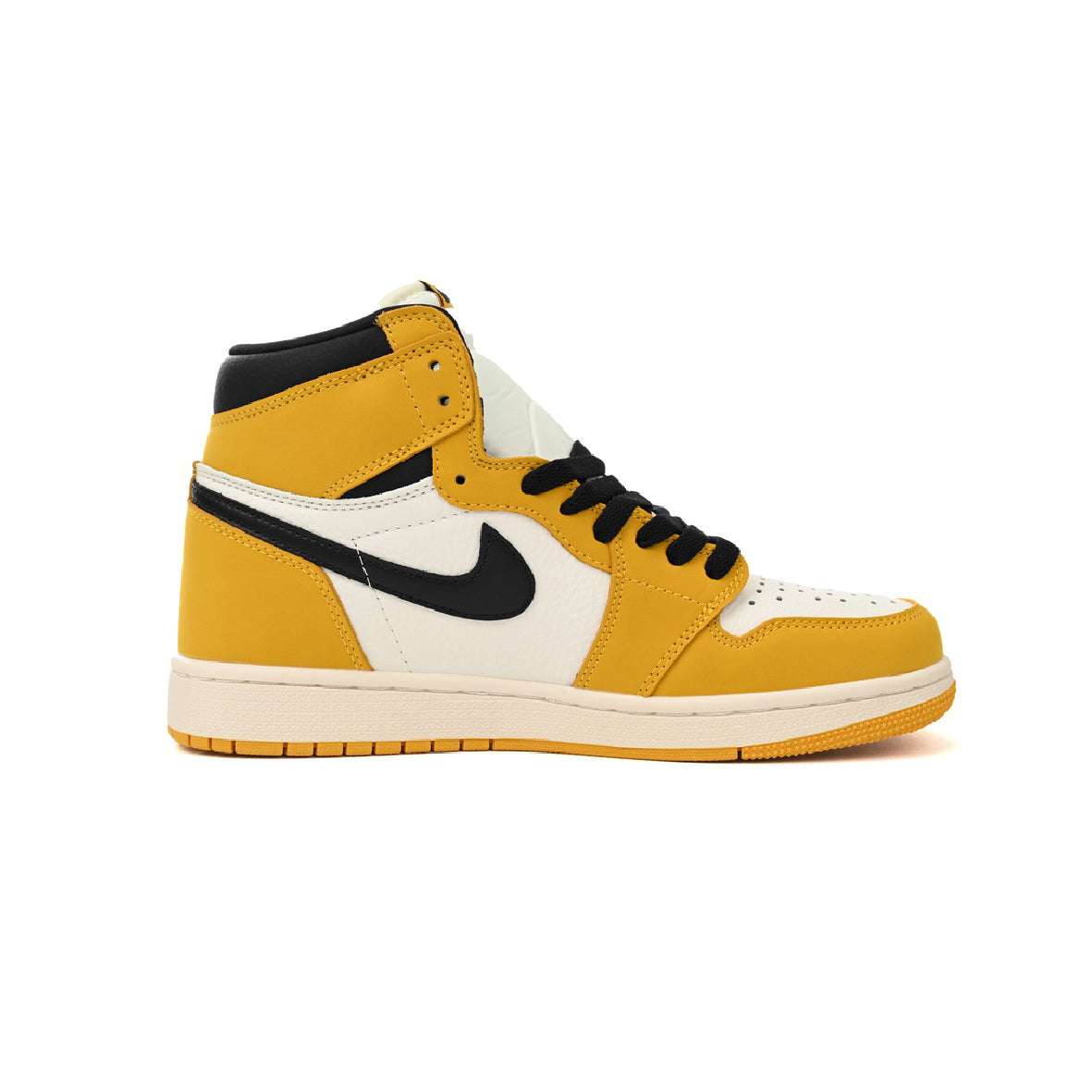 Air Jordan 1 Low Yellow Ochre baskets basses homme et femme en cuir jaune, vue de profil