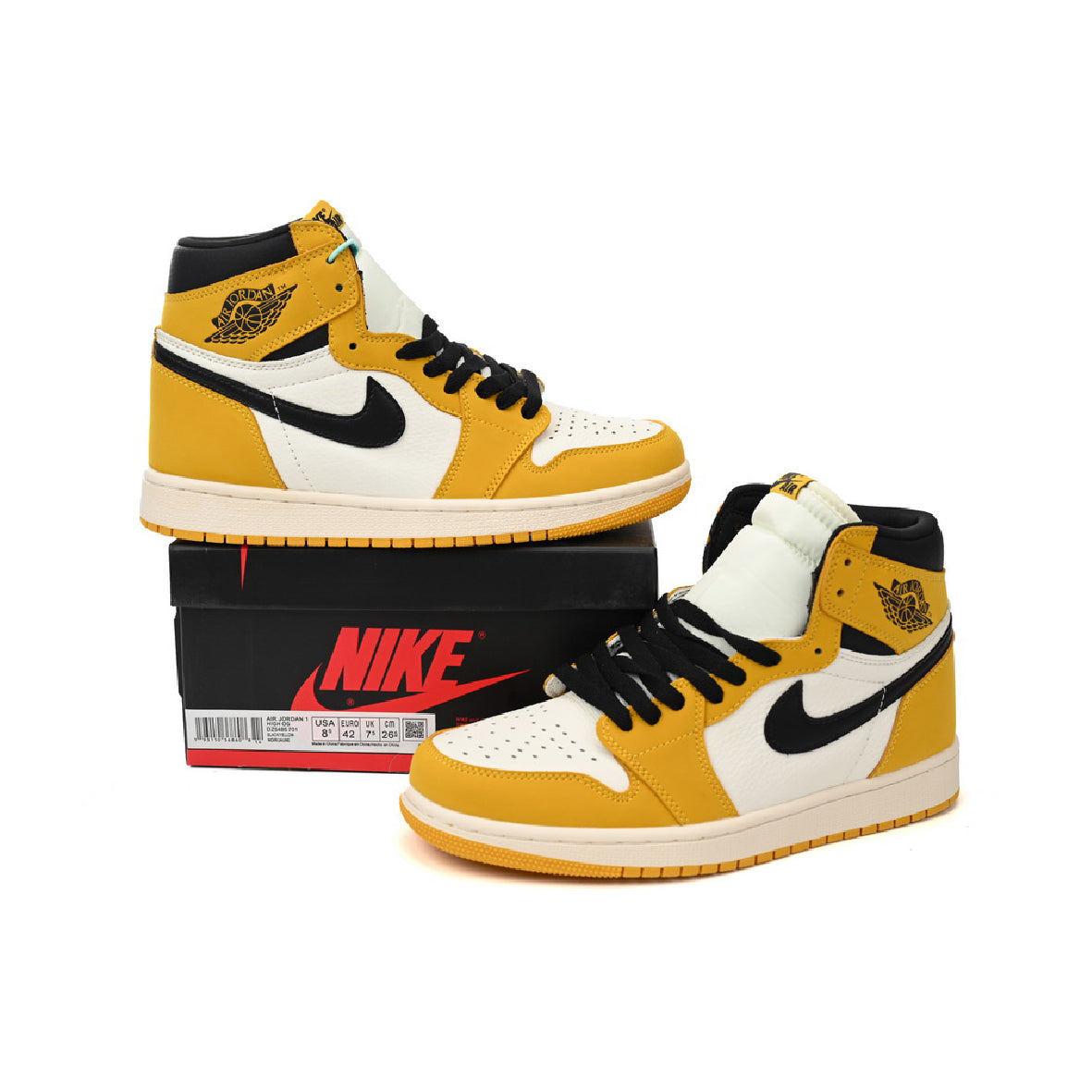 Air Jordan 1 Low Yellow Ochre baskets basses homme et femme en cuir jaune, détail semelle