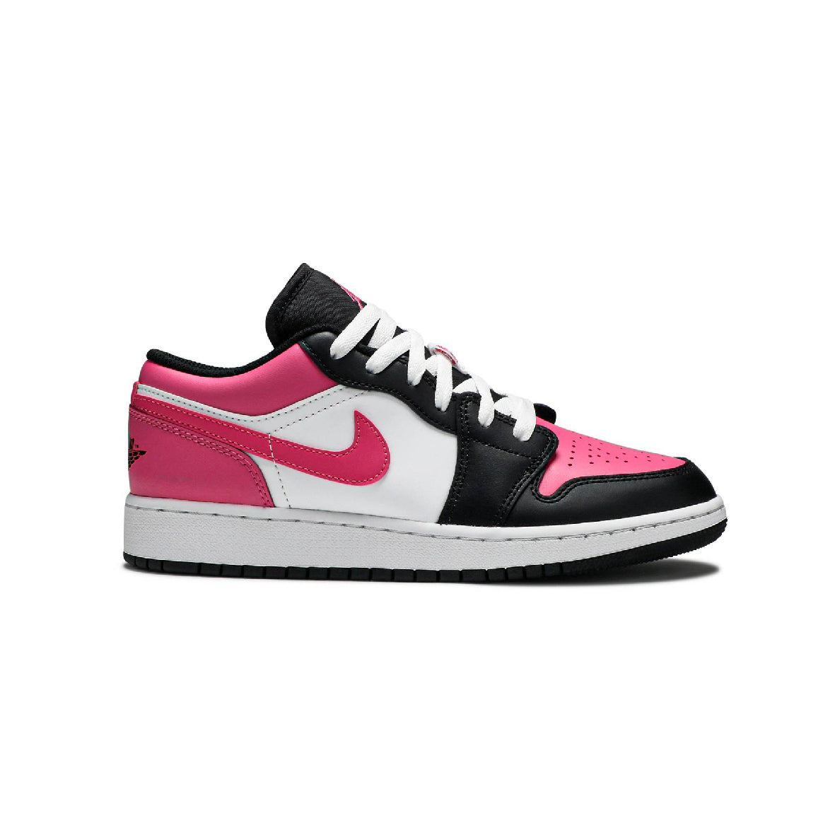 Air Jordan 1 Low Pinksicle baskets basses homme et femme en cuir blanc rose, vue de profil