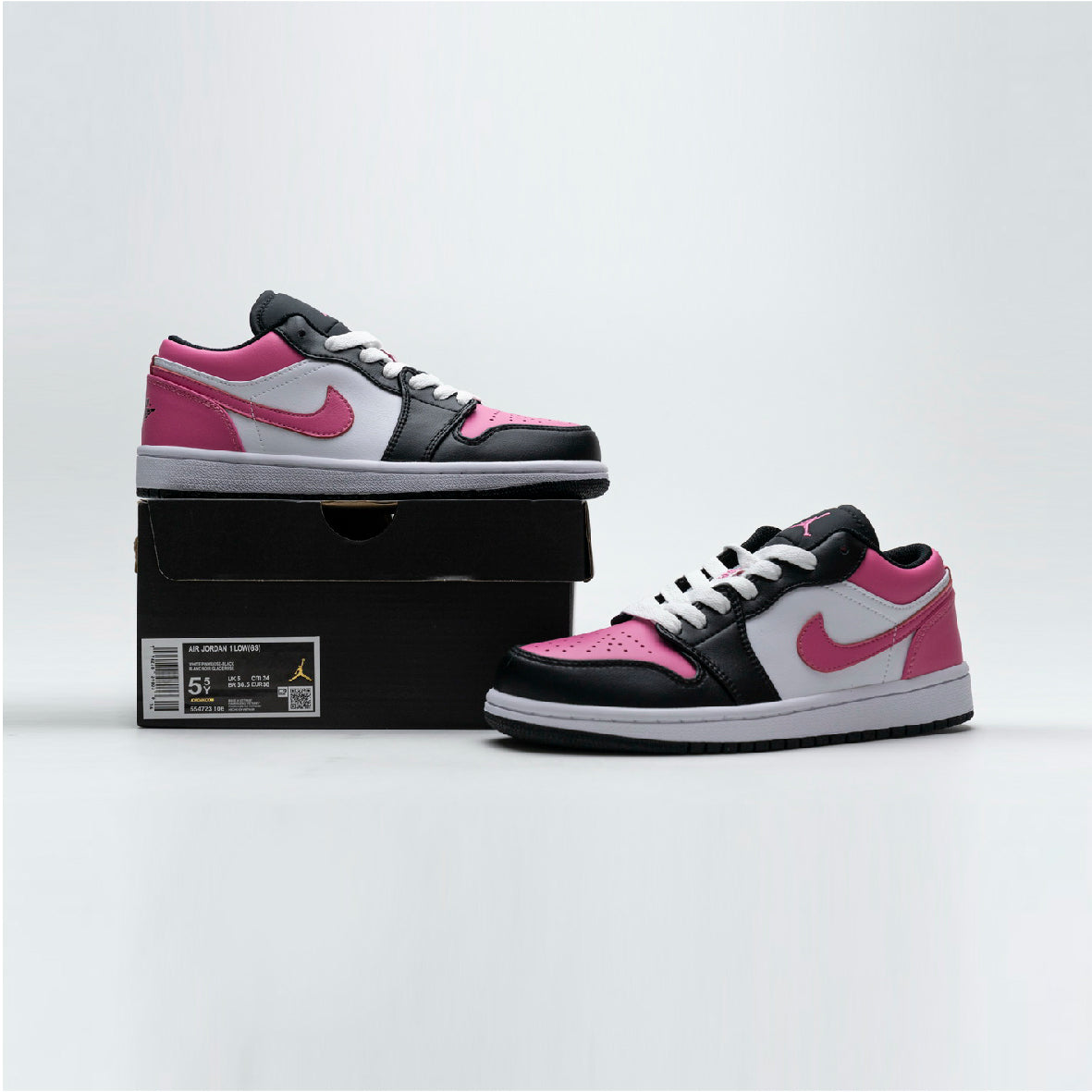 Air Jordan 1 Low Pinksicle baskets basses homme et femme en cuir blanc rose, vue arrière