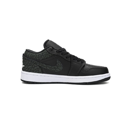 Air Jordan 1 Low Black Elephant baskets basses homme et femme en cuir noir, vue de profil