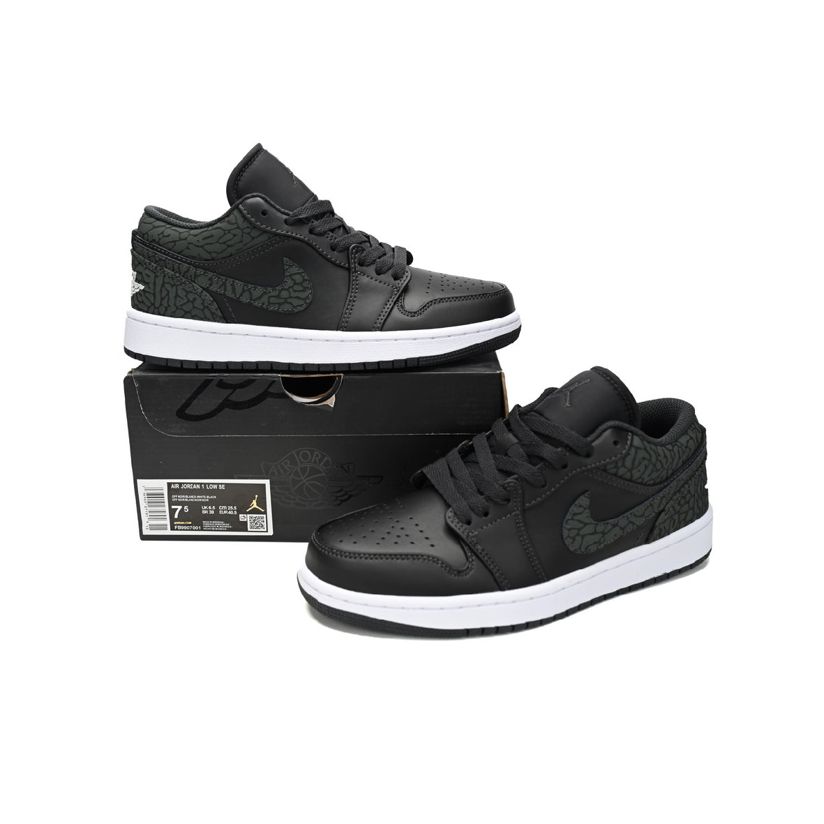 Air Jordan 1 Low Black Elephant baskets basses homme et femme en cuir noir, détail semelle