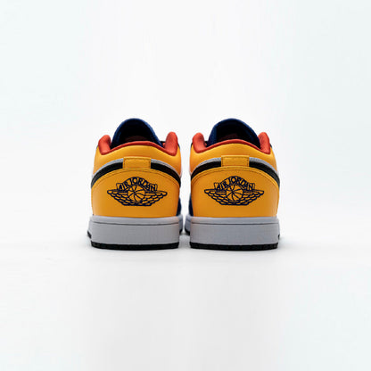 Air Jordan 1 Low Blue Yellow Orange baskets basses homme et femme en cuir bleu jaune, détail semelle