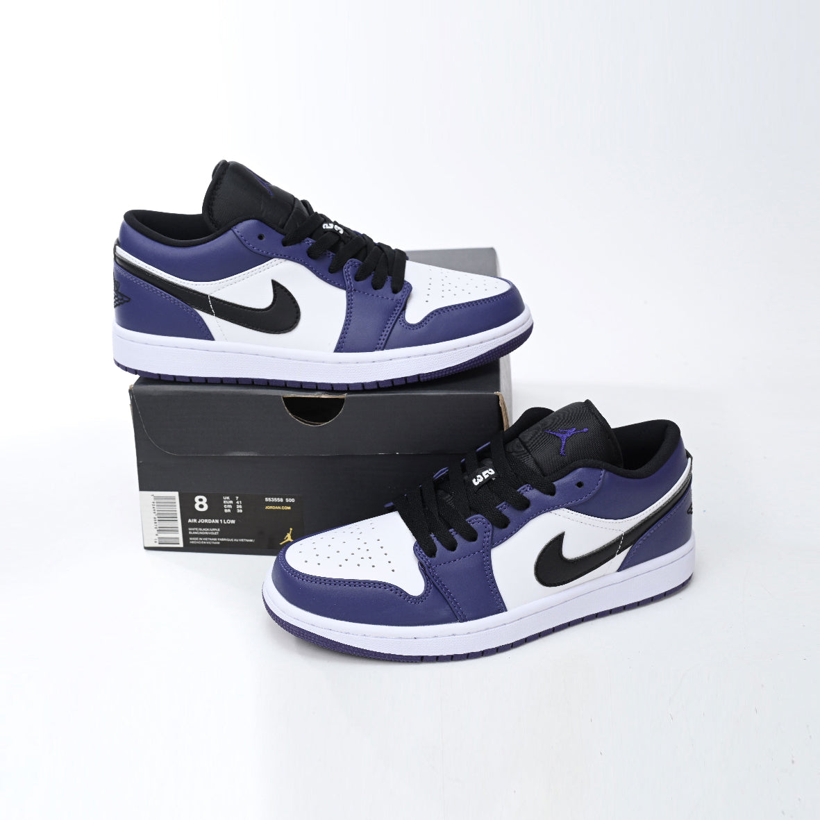 Air Jordan 1 Low Court Purple baskets basses homme et femme en cuir violet, vue arrière