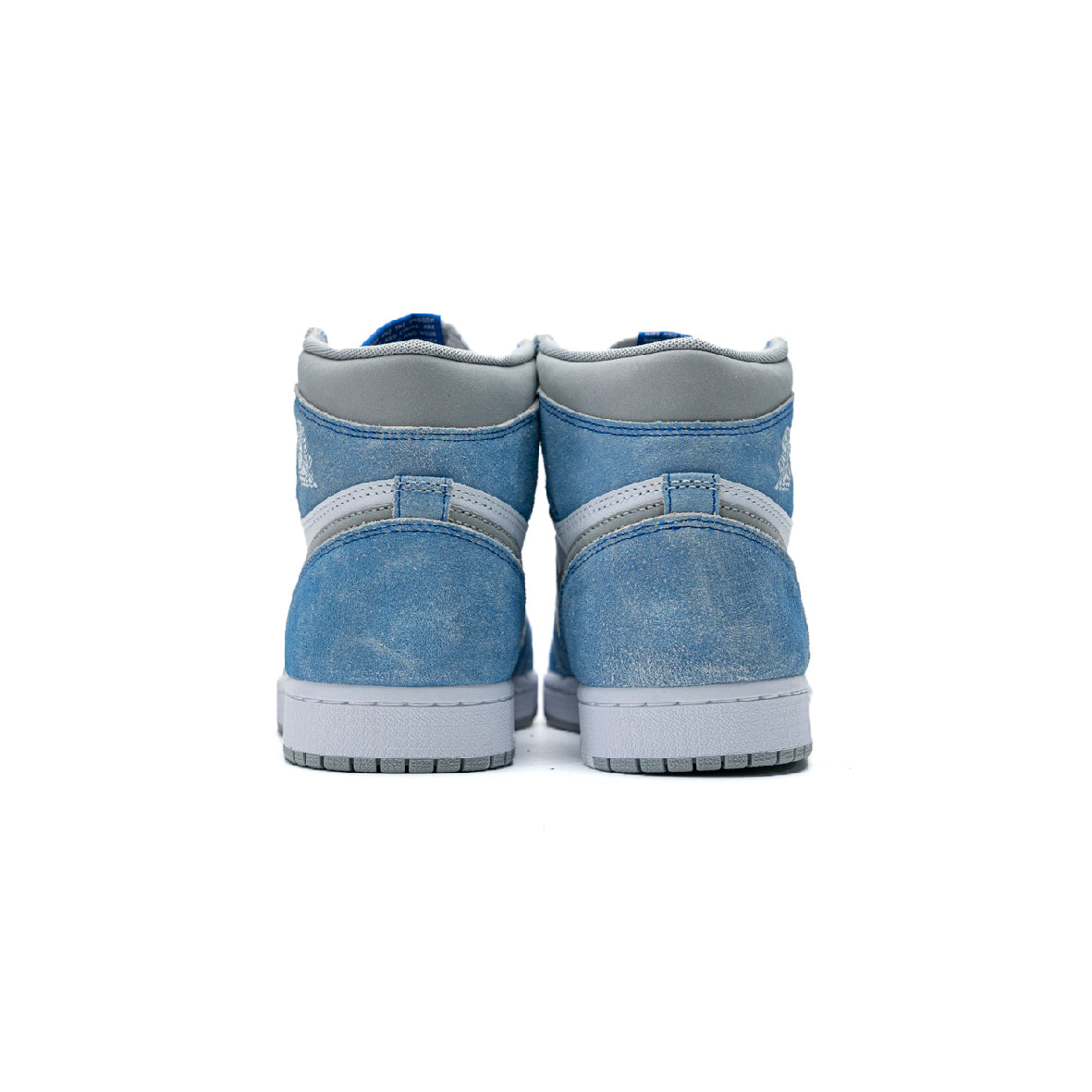 Air Jordan 1 High Hyper Royal baskets montantes homme et femme en daim bleu, détail semelle