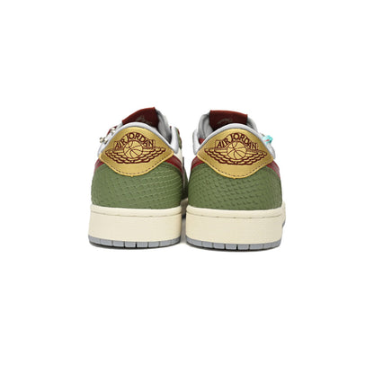Air Jordan 1 Low Year of the Dragon baskets basses homme et femme en cuir blanc rouge, détail semelle