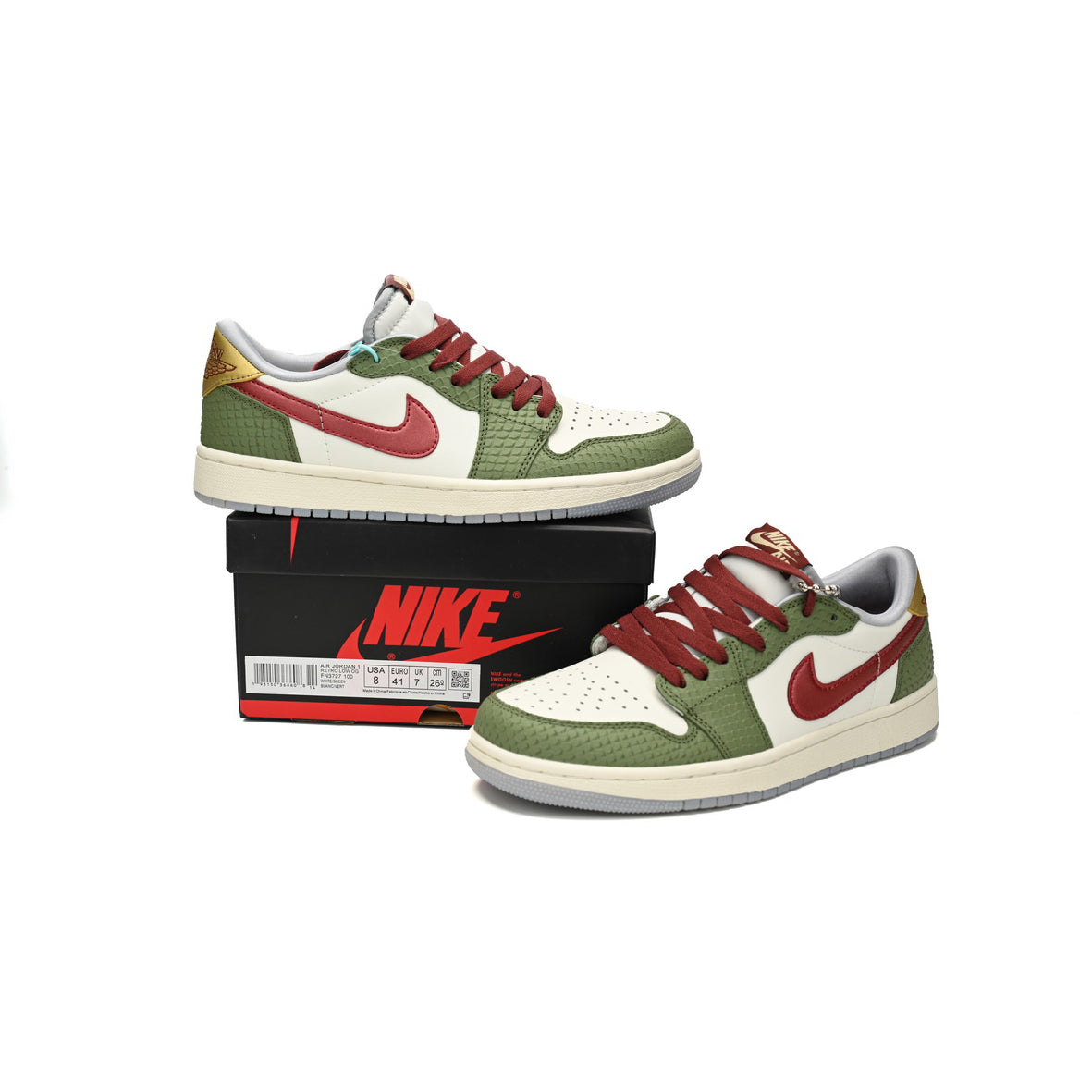 Air Jordan 1 Low Year of the Dragon baskets basses homme et femme en cuir blanc rouge, vue arrière